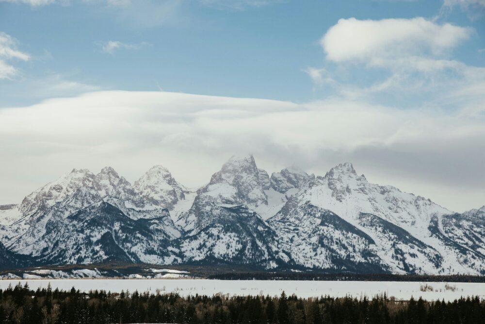 Snow covered mountains in Jackson Hole, Wyoming.